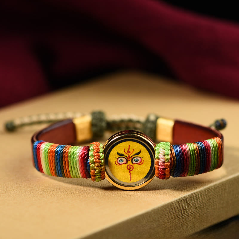Buddha Stones Pulsera tibetana con la bendición del ojo de Buda de los cinco dioses de la riqueza de las cinco direcciones - Ojo de Jambhala amarillo (circunferencia de la muñeca: 15-24 cm) - image 1