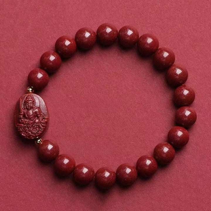Buddha Stones Pulsera de la bendición del Buda natal del zodíaco chino con cinabrio - Bodhisattva Conejo-Manjushri (Circunferencia de la muñeca: 15-16 cm) - image 10