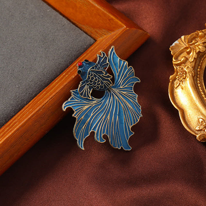 Buddha Stones Broche Pez Koi Azul Elegante Esmalte Cloisonné - image 2