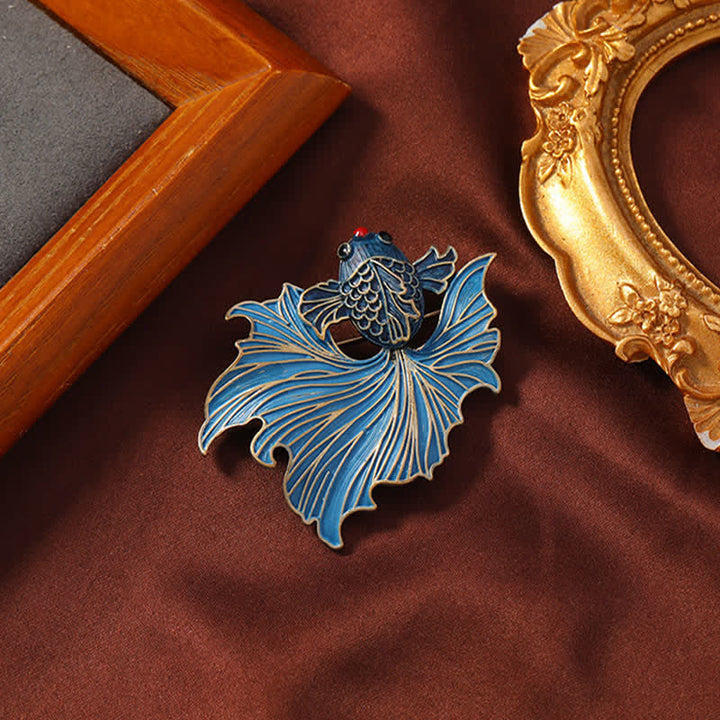 Buddha Stones Broche Pez Koi Azul Elegante Esmalte Cloisonné - image 1