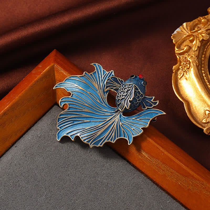 Buddha Stones Broche Pez Koi Azul Elegante Esmalte Cloisonné - image 3