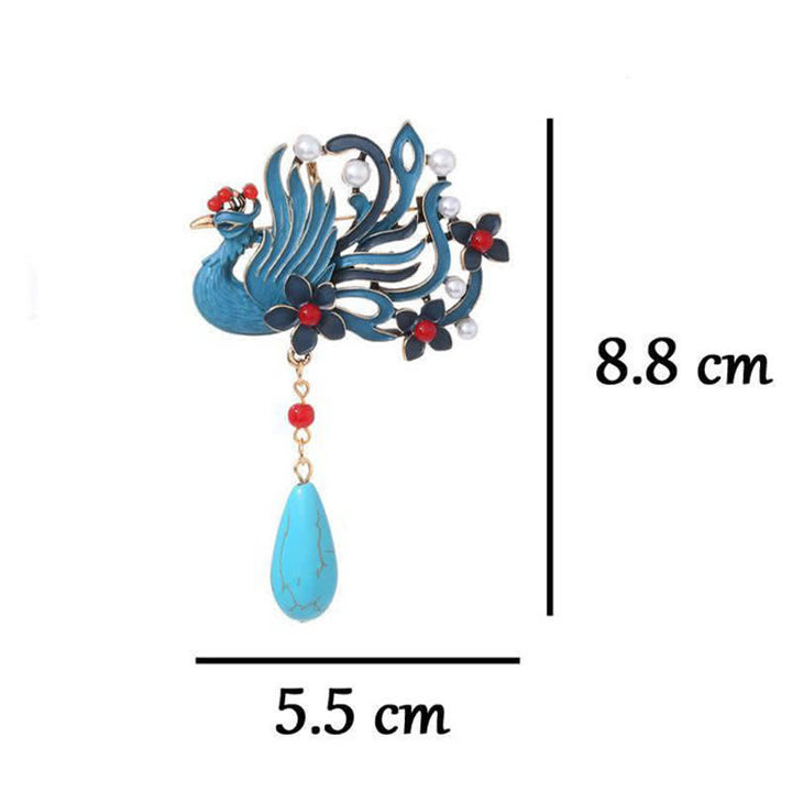 Buddha Stones Broche de perlas turquesas con forma de flor de fénix azul - image 6