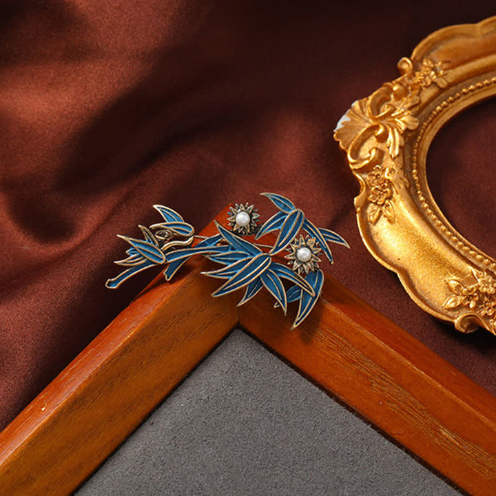 Buddha Stones Broche elegante de bambú azul esmaltado cloisonné - image 3