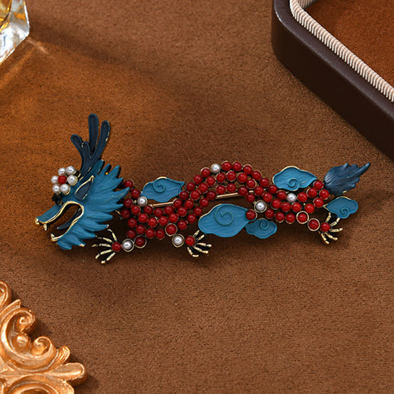 Buddha Stones Broche de la suerte de dragón azul y turquesa roja - image 3