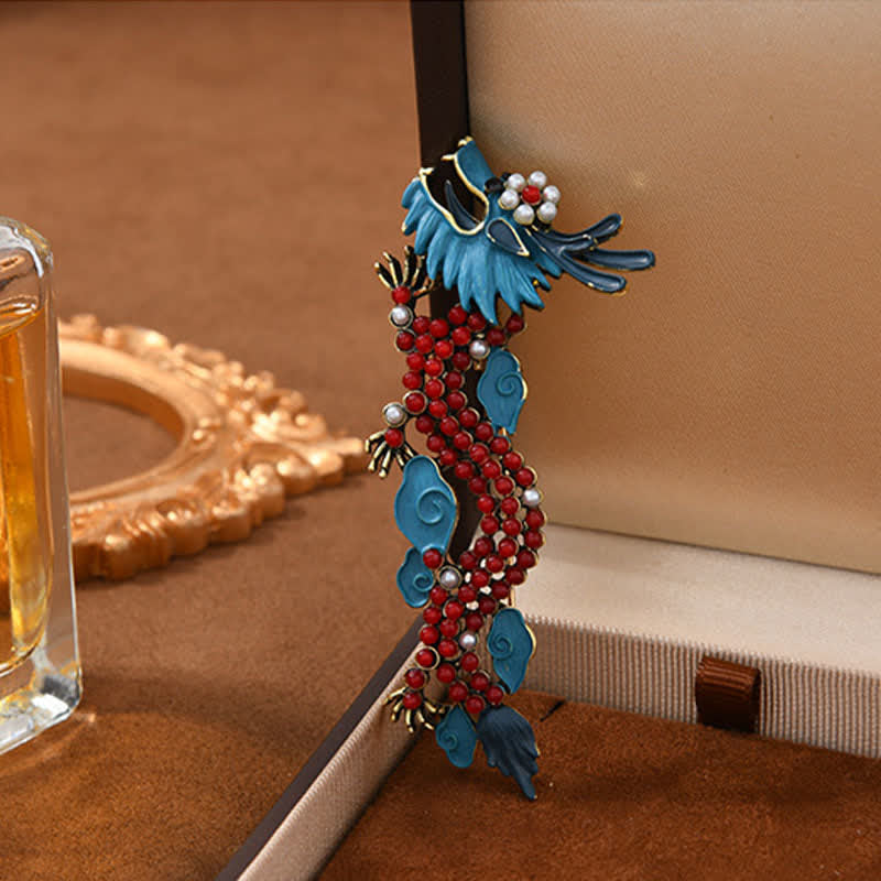 Buddha Stones Broche de la suerte de dragón azul y turquesa roja - image 2