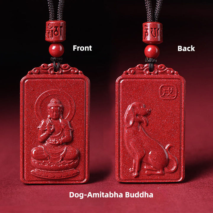 Buddha Stones Colgante de collar con la bendición del Buda natal del zodíaco chino de cinabrio - Perro-Amitabha Buda - 19*34 mm - image 22