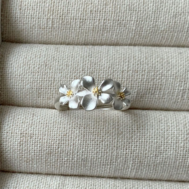 Buddha Stones Anillo ajustable de protección con diseño de gardenia de plata de ley 925 - Plata de ley 925 (ajustable) - image 0