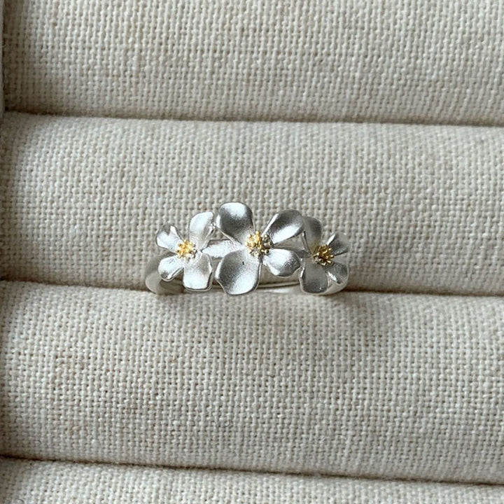 Buddha Stones Anillo ajustable de protección con diseño de gardenia de plata de ley 925 - Plata de ley 925 (ajustable) - image 0