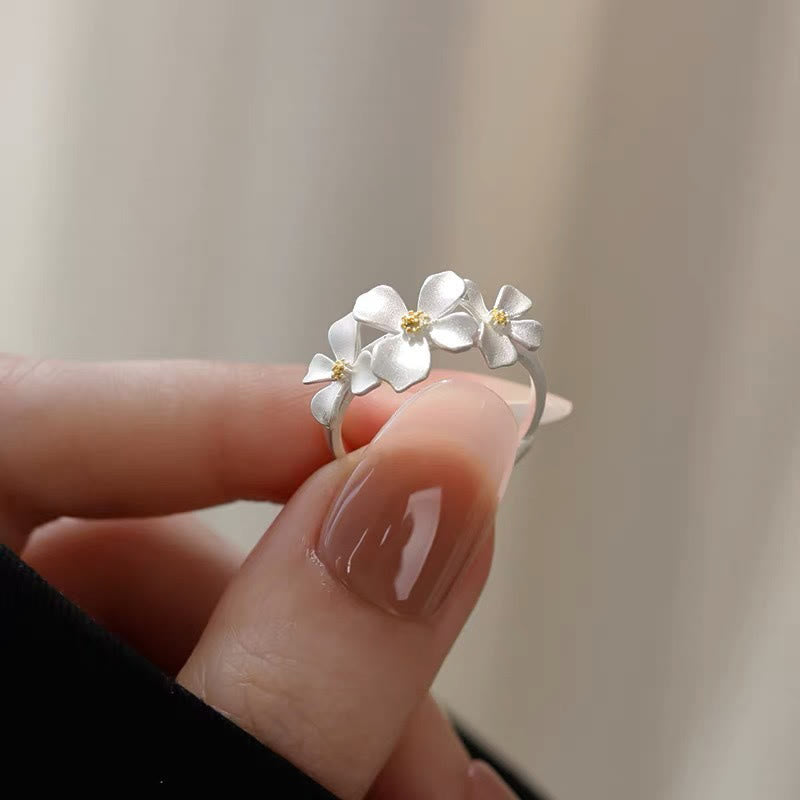 Buddha Stones Anillo ajustable de protección con diseño de gardenia de plata de ley 925 - image 2