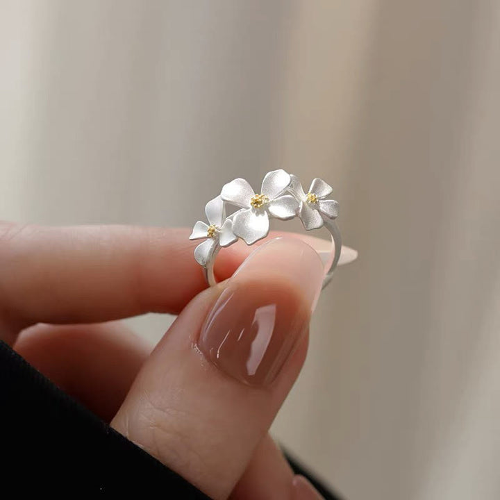 Buddha Stones Anillo ajustable de protección con diseño de gardenia de plata de ley 925 - image 2