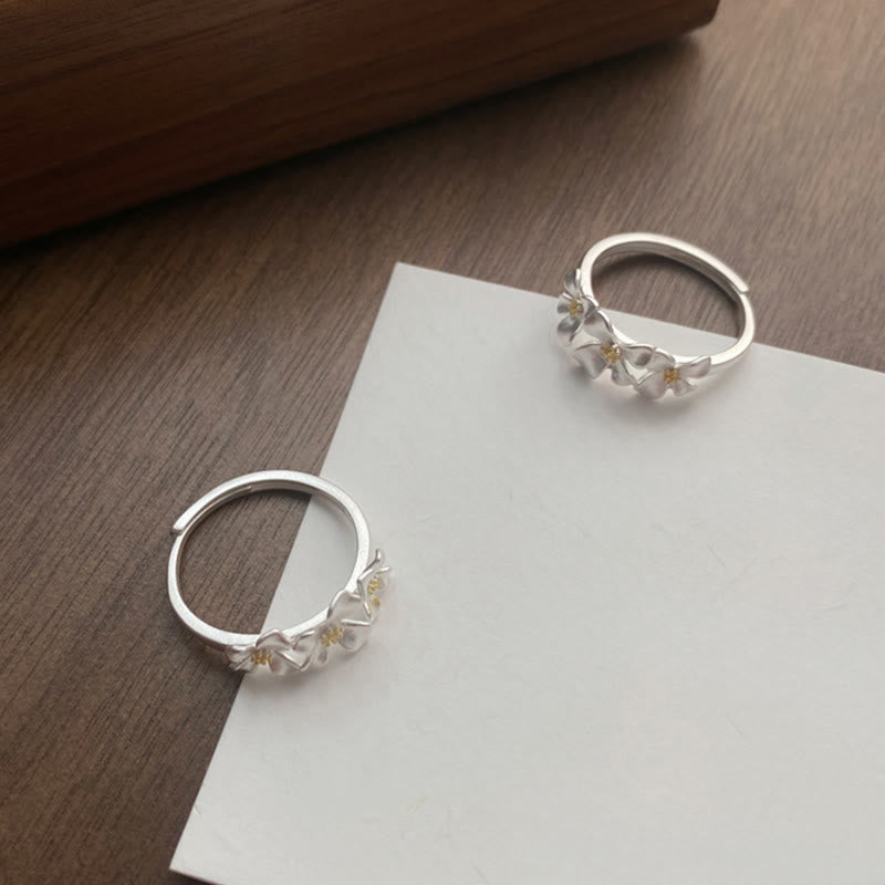 Buddha Stones Anillo ajustable de protección con diseño de gardenia de plata de ley 925 - image 9