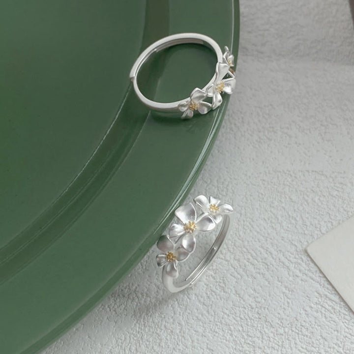 Buddha Stones Anillo ajustable de protección con diseño de gardenia de plata de ley 925 - image 3