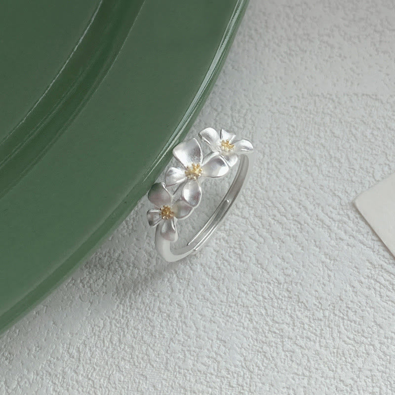 Buddha Stones Anillo ajustable de protección con diseño de gardenia de plata de ley 925 - image 1