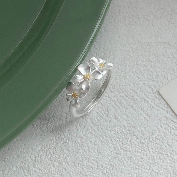 Buddha Stones Anillo ajustable de protección con diseño de gardenia de plata de ley 925 - image 1