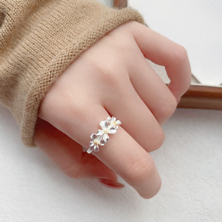 Buddha Stones Anillo ajustable de protección con diseño de gardenia de plata de ley 925 - image 12