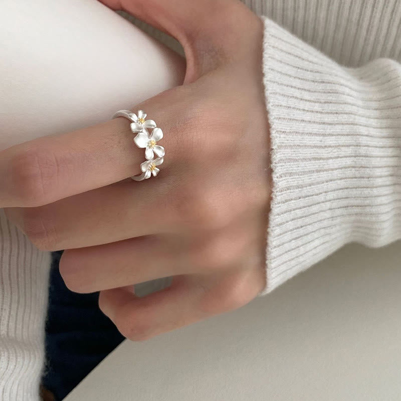 Buddha Stones Anillo ajustable de protección con diseño de gardenia de plata de ley 925 - image 13