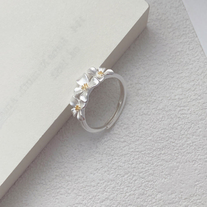 Buddha Stones Anillo ajustable de protección con diseño de gardenia de plata de ley 925 - image 7