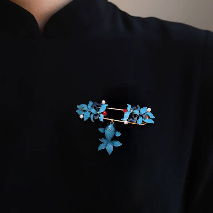 Buddha Stones Broche de cloisonné de esmalte con forma de pez koi, mariposa y perla que simboliza la prosperidad. - Pez Koi 8,2*(2,2+2,3)cm - image 0