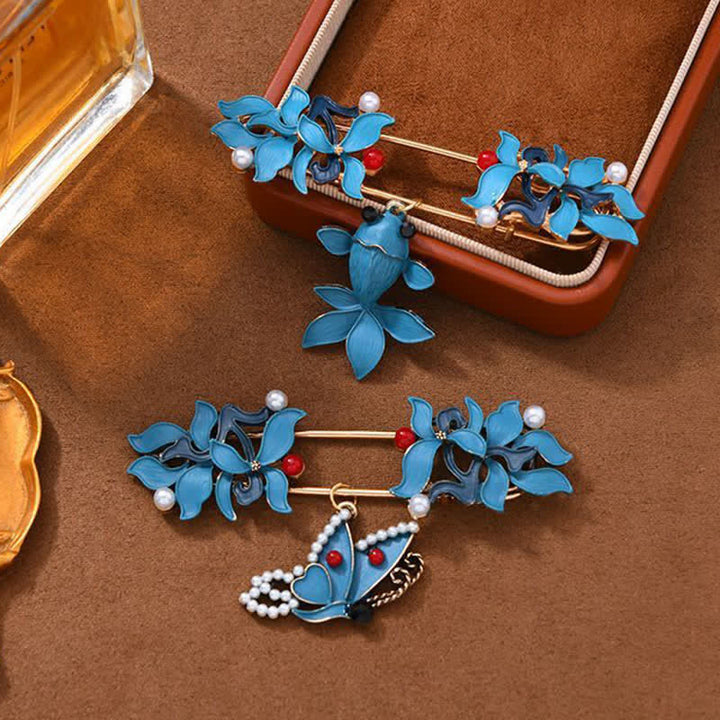 Buddha Stones Broche de cloisonné de esmalte con forma de pez koi, mariposa y perla que simboliza la prosperidad. - image 8