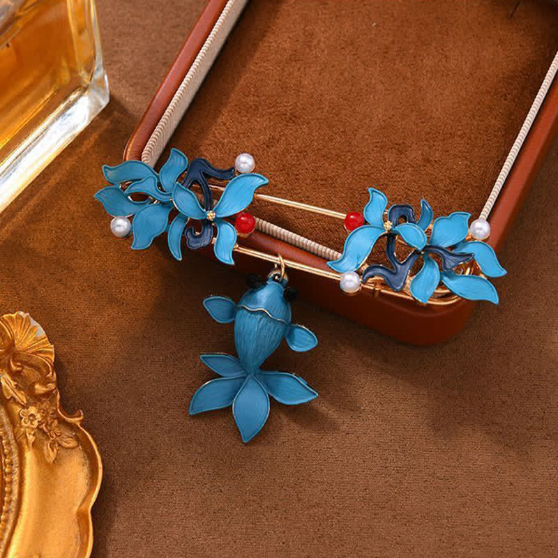 Buddha Stones Broche de cloisonné de esmalte con forma de pez koi, mariposa y perla que simboliza la prosperidad. - image 1