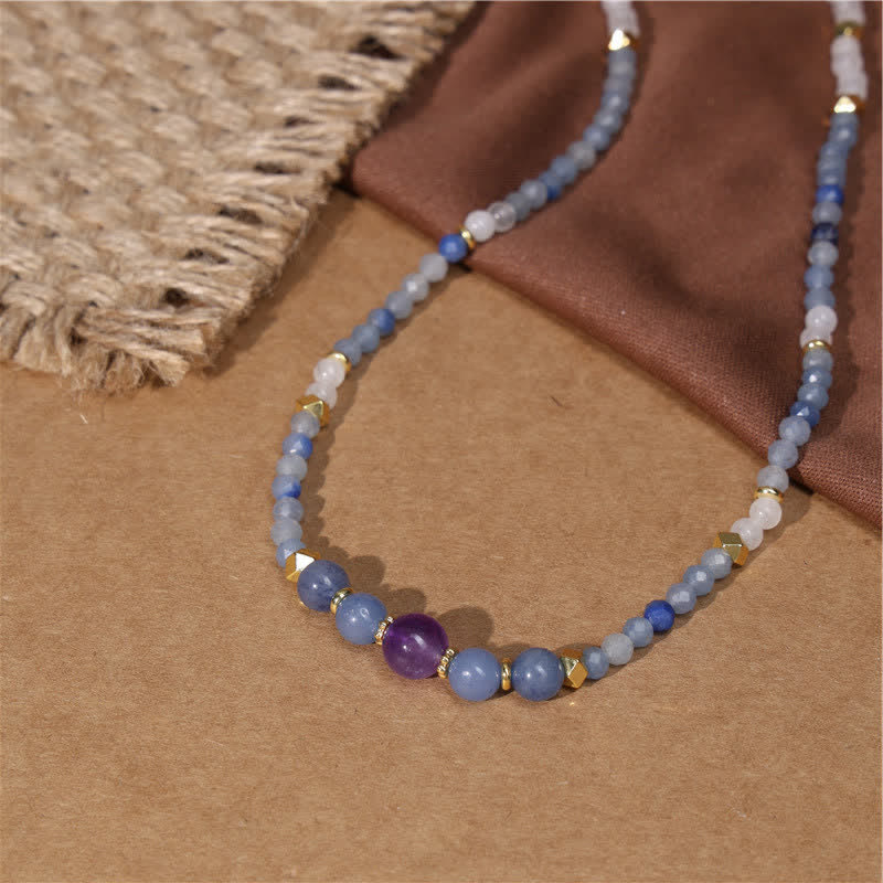 Buddha Stones Collar de cuentas de jade blanco y aventurina azul natural - image 3