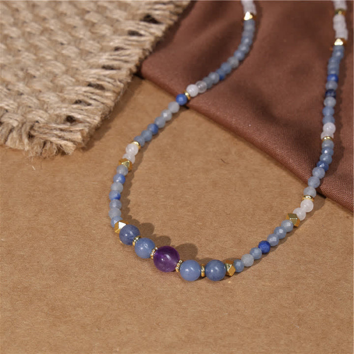Buddha Stones Collar de cuentas de jade blanco y aventurina azul natural - image 3