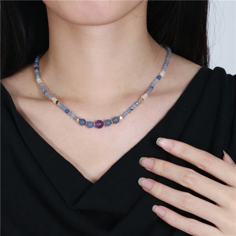 Buddha Stones Collar de cuentas de jade blanco y aventurina azul natural - image 4