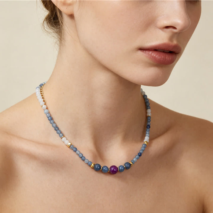 Buddha Stones Collar de cuentas de jade blanco y aventurina azul natural - image 8