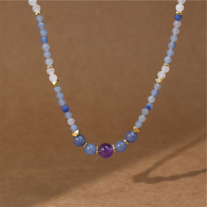 Buddha Stones Collar de cuentas de jade blanco y aventurina azul natural - image 1