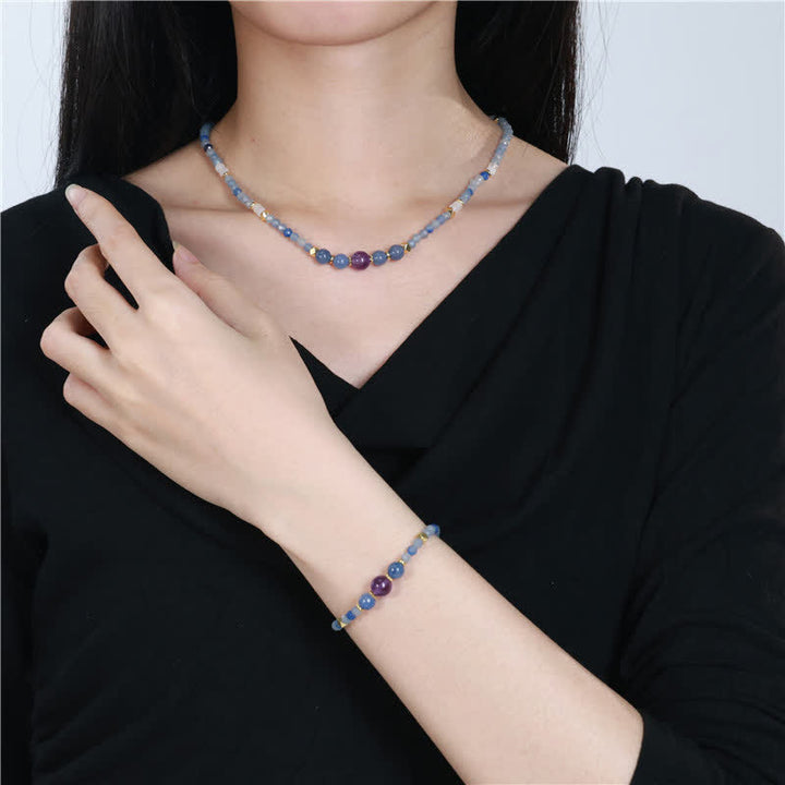 Buddha Stones Collar de cuentas de jade blanco y aventurina azul natural - image 9