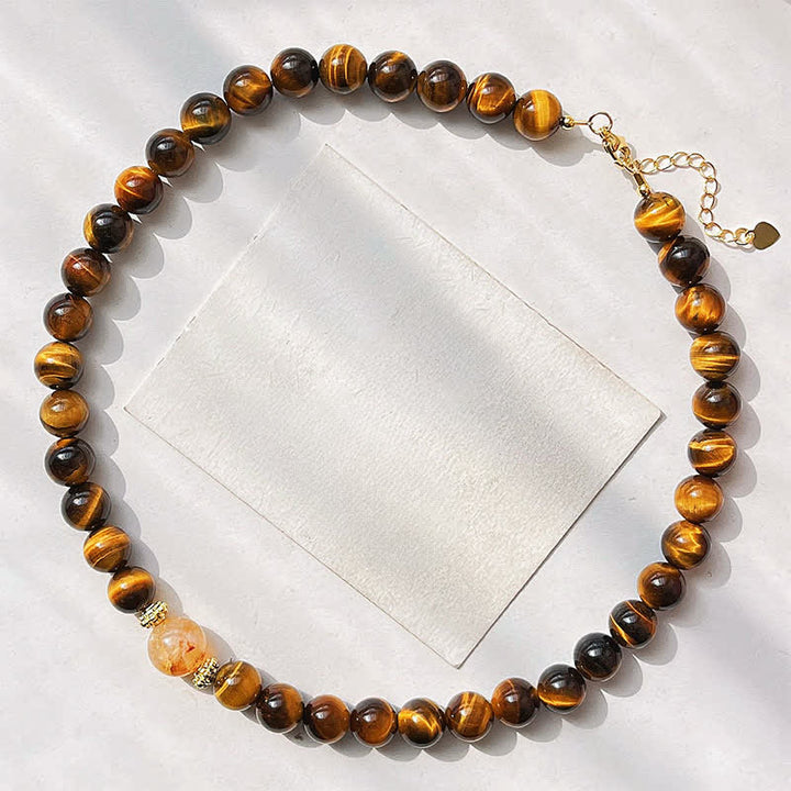 Buddha Stones Collar con cuentas de citrino ojo de tigre natural, símbolo de valentía. - Ojo de tigre natural (el color puede variar) - image 0