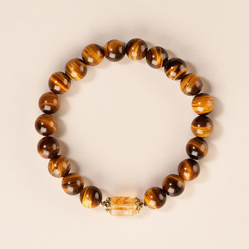 Buddha Stones Pulsera de fuerza con cuentas de citrino ojo de tigre - Ojo de tigre (circunferencia de la muñeca: 15-16 cm) - image 0