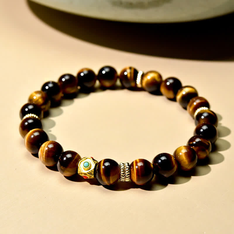 Buddha Stones Pulsera de fuerza con cuentas de ojo de tigre natural del Tíbet - Ojo de tigre (circunferencia de la muñeca: 15-16 cm) - image 0