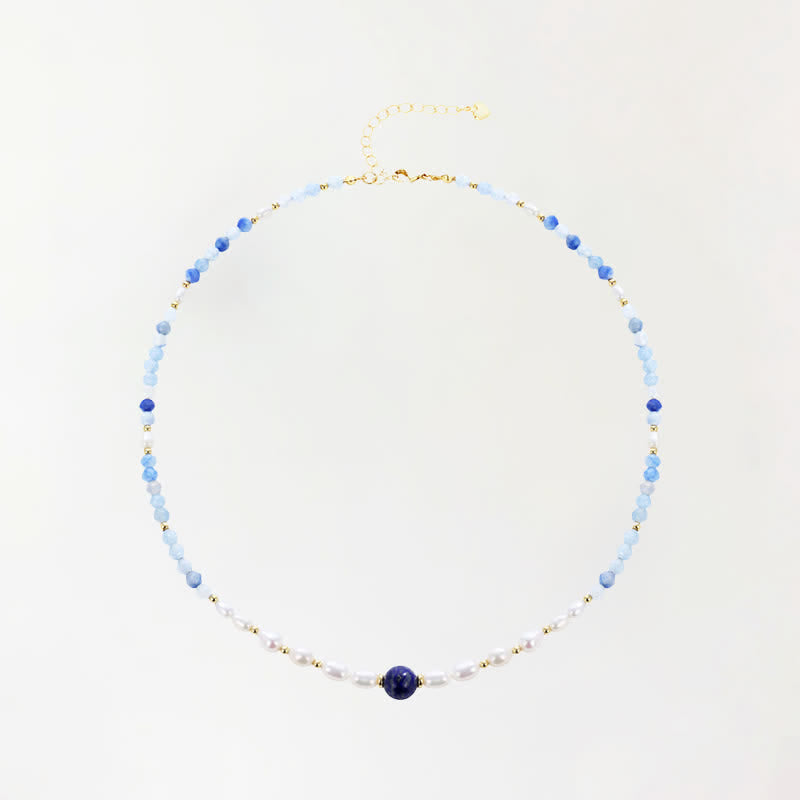 Buddha Stones Collar con concentración de perlas, lapislázuli y aventurina azul natural - Aventurina azul natural (el color puede variar) - image 0
