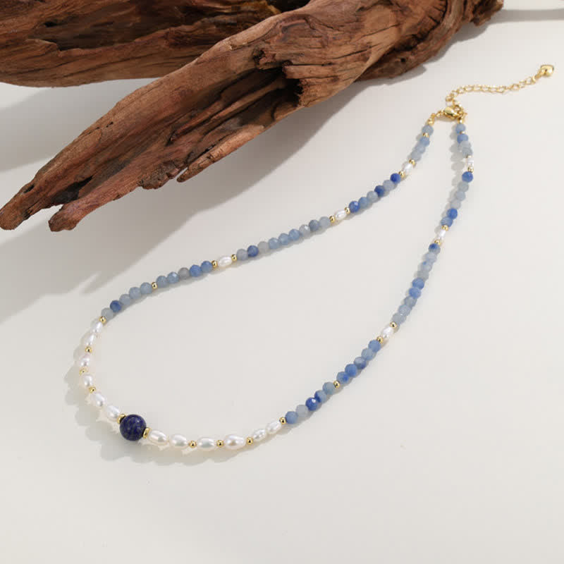 Buddha Stones Collar con concentración de perlas, lapislázuli y aventurina azul natural - image 3