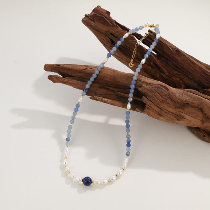 Buddha Stones Collar con concentración de perlas, lapislázuli y aventurina azul natural - image 10
