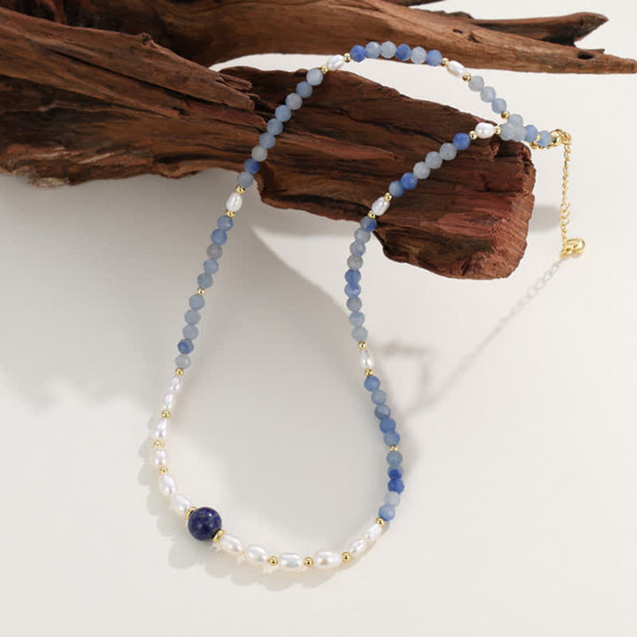 Buddha Stones Collar con concentración de perlas, lapislázuli y aventurina azul natural - image 9