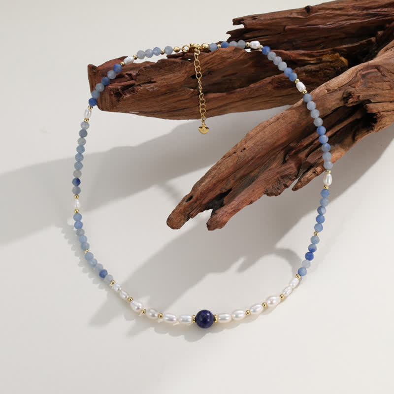 Buddha Stones Collar con concentración de perlas, lapislázuli y aventurina azul natural - image 1