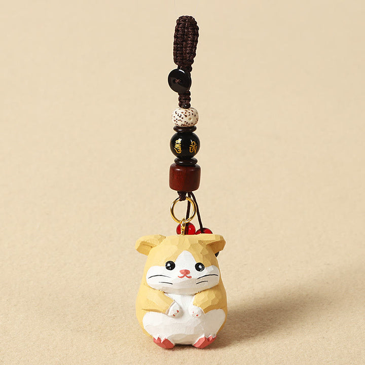 Buddha Stones Llavero chino de madera de tilo con grabado de flor de ciruelo, paz, seguridad, Om Mani Padme Hum positivo - Rata de 4 cm (el color, la forma y el tamaño pueden variar). - Om Mani Padme Hum - image 7