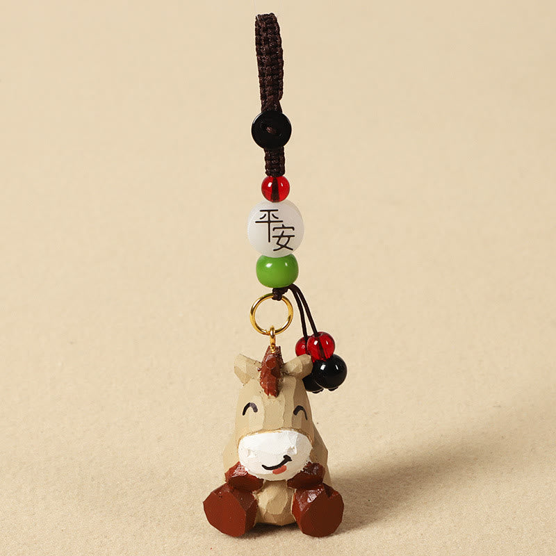 Buddha Stones Llavero chino de madera de tilo con grabado de flor de ciruelo, paz, seguridad, Om Mani Padme Hum positivo - Caballo de 4 cm (el color, la forma y el tamaño pueden variar). - Paz y seguridad - image 2