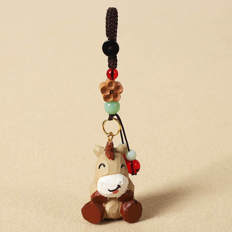 Buddha Stones Llavero chino de madera de tilo con grabado de flor de ciruelo, paz, seguridad, Om Mani Padme Hum positivo - Caballo de 4 cm (el color, la forma y el tamaño pueden variar). - Flor de ciruelo - image 1