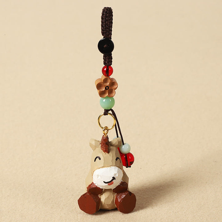 Buddha Stones Llavero chino de madera de tilo con grabado de flor de ciruelo, paz, seguridad, Om Mani Padme Hum positivo - Caballo de 4 cm (el color, la forma y el tamaño pueden variar). - Flor de ciruelo - image 1