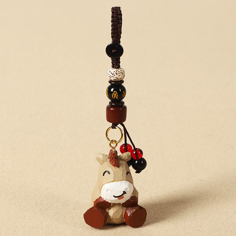 Buddha Stones Llavero chino de madera de tilo con grabado de flor de ciruelo, paz, seguridad, Om Mani Padme Hum positivo - Caballo de 4 cm (el color, la forma y el tamaño pueden variar). - Om Mani Padme Hum - image 0
