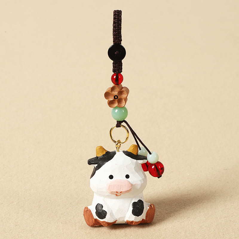 Buddha Stones Llavero chino de madera de tilo con grabado de flor de ciruelo, paz, seguridad, Om Mani Padme Hum positivo - Buey de 4 cm (el color, la forma y el tamaño pueden variar). - Flor de ciruelo - image 11