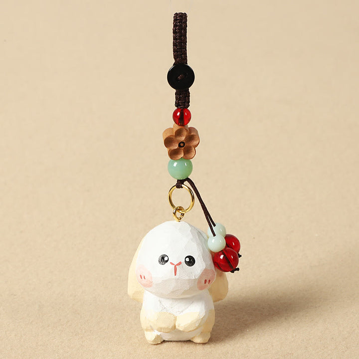 Buddha Stones Llavero chino de madera de tilo con grabado de flor de ciruelo, paz, seguridad, Om Mani Padme Hum positivo - Conejo de 4 cm (el color, la forma y el tamaño pueden variar). - Flor de ciruelo - image 17
