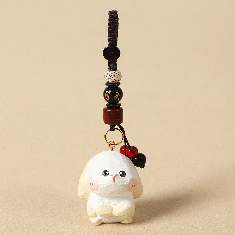 Buddha Stones Llavero chino de madera de tilo con grabado de flor de ciruelo, paz, seguridad, Om Mani Padme Hum positivo - Conejo de 4 cm (el color, la forma y el tamaño pueden variar). - Om Mani Padme Hum - image 16