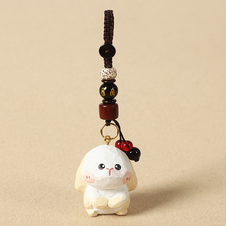 Buddha Stones Llavero chino de madera de tilo con grabado de flor de ciruelo, paz, seguridad, Om Mani Padme Hum positivo - Conejo de 4 cm (el color, la forma y el tamaño pueden variar). - Om Mani Padme Hum - image 16