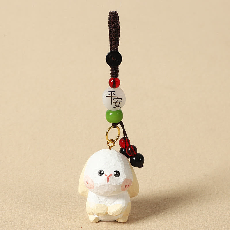 Buddha Stones Llavero chino de madera de tilo con grabado de flor de ciruelo, paz, seguridad, Om Mani Padme Hum positivo - Conejo de 4 cm (el color, la forma y el tamaño pueden variar). - Paz y seguridad - image 18