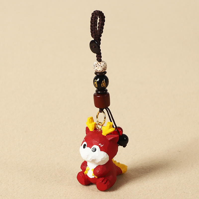 Buddha Stones Llavero chino de madera de tilo con grabado de flor de ciruelo, paz, seguridad, Om Mani Padme Hum positivo - Dragón de 4 cm (el color, la forma y el tamaño pueden variar). - Om Mani Padme Hum - image 19