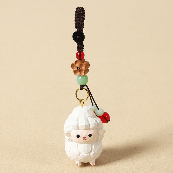 Buddha Stones Llavero chino de madera de tilo con grabado de flor de ciruelo, paz, seguridad, Om Mani Padme Hum positivo - Cabra de 4 cm (el color, la forma y el tamaño pueden variar). - Flor de ciruelo - image 27